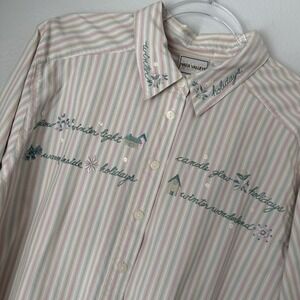 Napa valley Vintage 2X embroidered stripe button Up Holidays Winter Wonderland